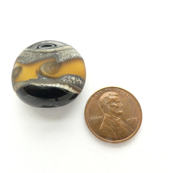 Alethia Donathan Tabular Bead, Warm Amber and Black, 24x25mm