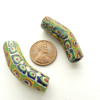 Millefiori Antique Venetian Trade Beads, Set of 2 Early Elbows with Bundled Cane Slices