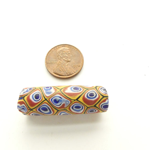 Milledfiori Antique Venetian Trade Bead, Classic, perfect 6-Layer Cane Slices, 35x12mm