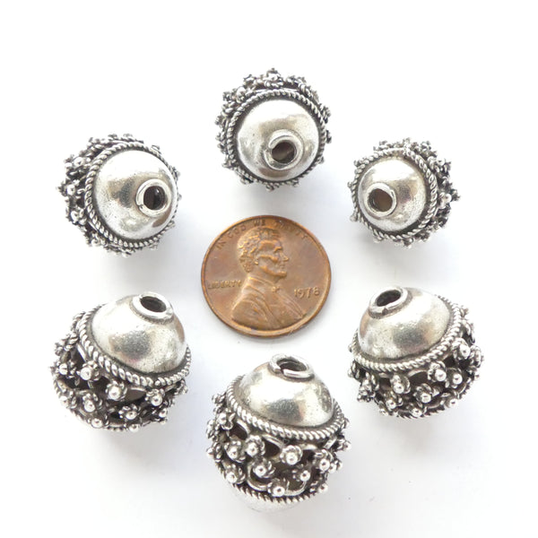 Indian Silver Rounded Beads with Raised Decoration, 20x17mm, Sold Individually