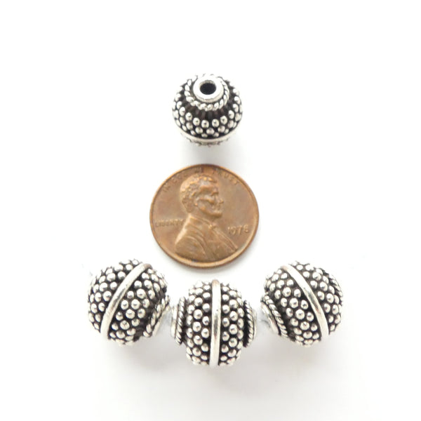 Indian Silver Round Beads with Heavy Granulation, 13x13mm, Sold Individually