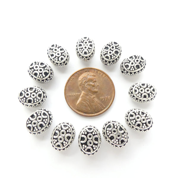 Indian Silver Highly Decorated Small Lozenges, 10x7mm, Sold Individually