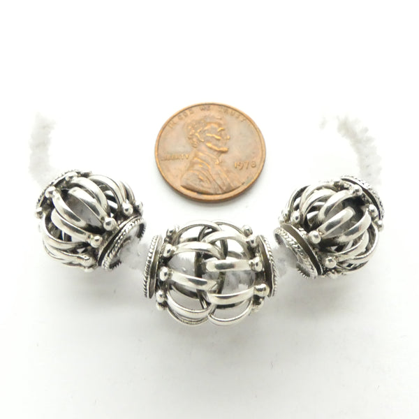 Indian Silver Fascinating Kinetic Bead, 13x14mm Compressed, Sold Individually