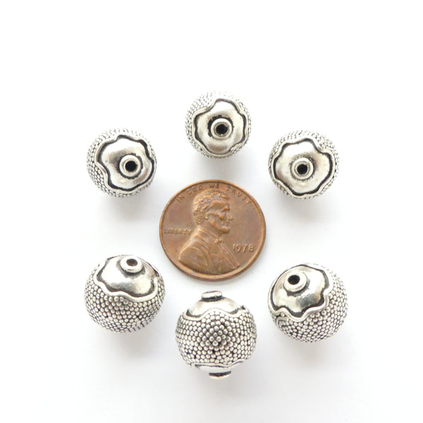 Indian Silver, Round Beads Wrapped with Micro-Granulation, 12mm Diameter, Sold Individually