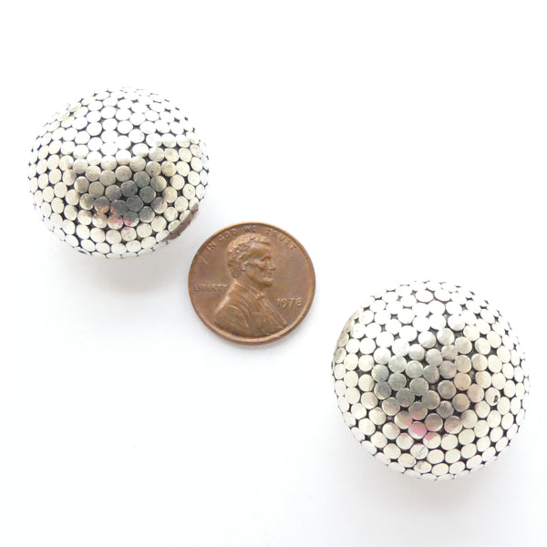 Indian Silver Puffed Discs with Flattened Granulation Pattern, 26x14mm, Sold Individually