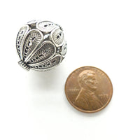 Indian Silver Large Filigree Round Bead, 22mm Diameter