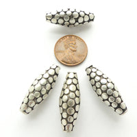 Indian Silver Long Ovals with Flattened Dots, 28x10mm, Sold Individually