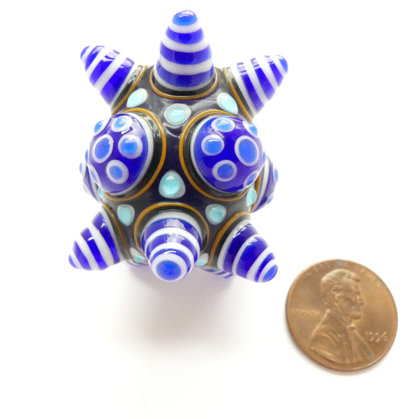 Tom Holland, Large Warring State Bead, Blue, Turquoise and White Glass, 35x30mm