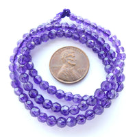 Amethyst Faceted Round 4mm Beads, Dark Color on 16-inch Strand