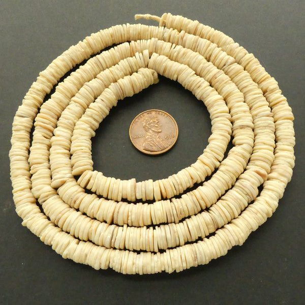 Clam Shell Heishi, Vintage, 7mm Diameter on Extra Long 36-inch Strand