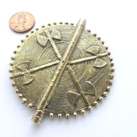 Brass, African Inspired Large Disc Bead with Axe Design, 2.5 Inches Diameter