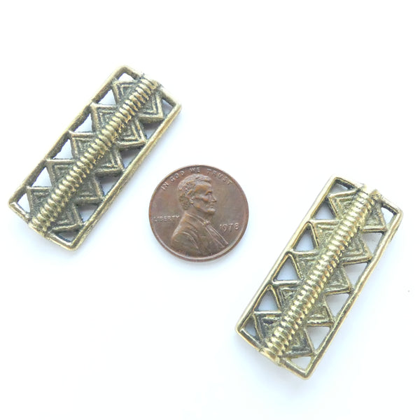 Brass, African Inspired Rectangular Bead, 37x16mm