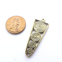 Brass, African Inspired Triangle Pendant with Spirals, 38mm long, Sold Individually