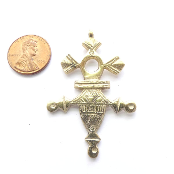 Brass, African Inspired Reproduction Agadez Cross, 2 Inches Long