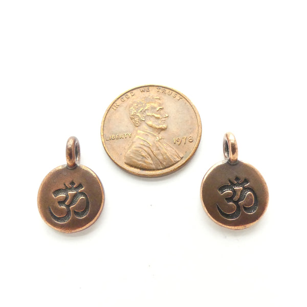 Copper, Om Symbol Tierracast Charm, 14mm, Sold by the Pair