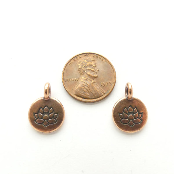 Copper, Lotus Tierracast Charm, 14mm, Sold by the Pair