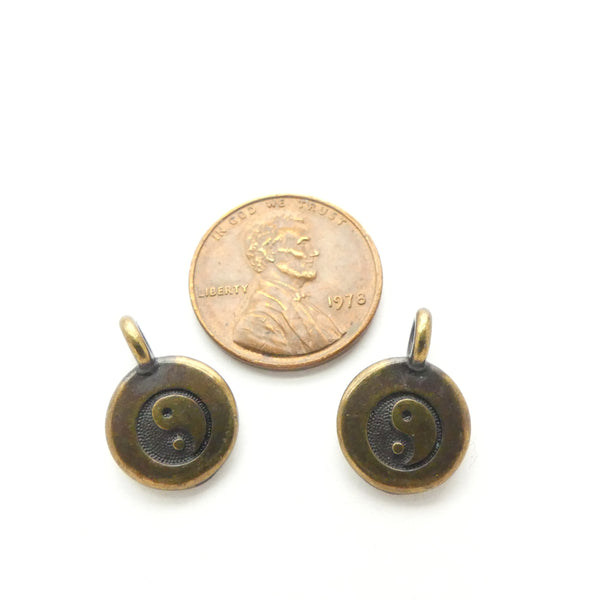 Brass, Antique Finish Tierracast Yin Yang Charms, 14mm, Sold by the Pair