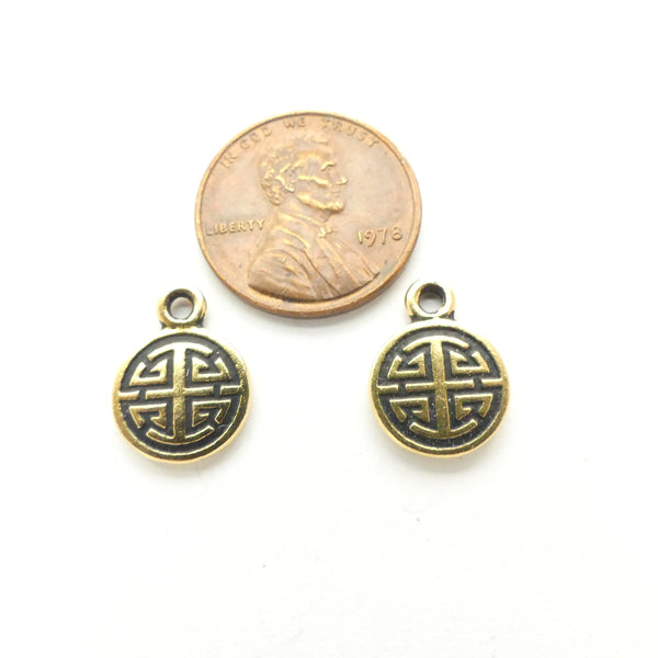 Gold Plated, Double Happiness Tierracast Charms, 14mm, Sold by the Pair