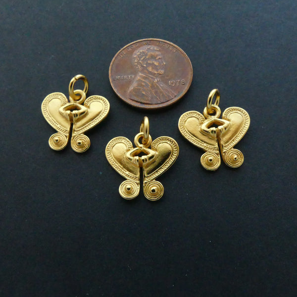 Gold Plated, Pre-Colombian Reproduction Butterfly Pendant, 17x16mm, Sold Individually