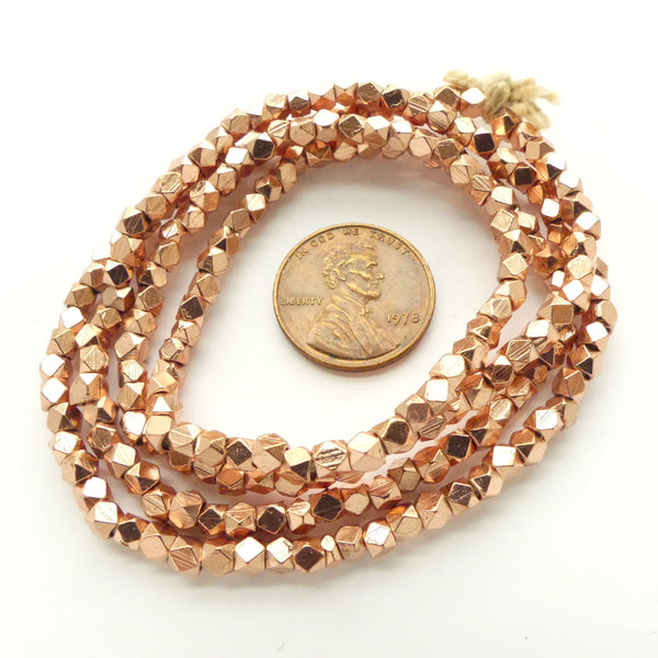 Copper, Cornerless Cube Beads, 3mm on 24-inch Strands