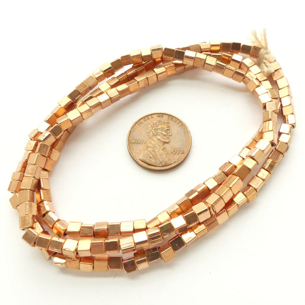 Copper, Cube Beads, 3mm on 24-inch Strands