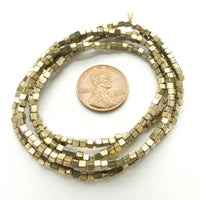 Brass, Cube Beads 2x2mm on 24-inch Strands