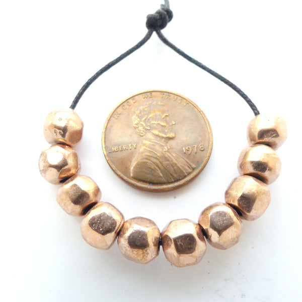 Cast, Copper, Hammered Round Beads, 7mm Diameter, Sold by the Set of 10