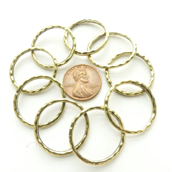 Cast, Brass Hammered Rings, 24mm Outer Diameter, Sold in Sets of 9