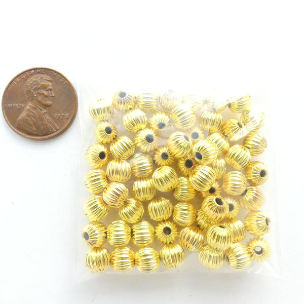 Gold Tone, Corrugated Round Beads, 6mm, Sold In Packages of 60