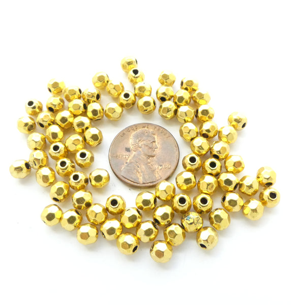 Cast, Gold Tone, Cast Beads Hammered Look 4mm, Sold by 30 gram Pkg