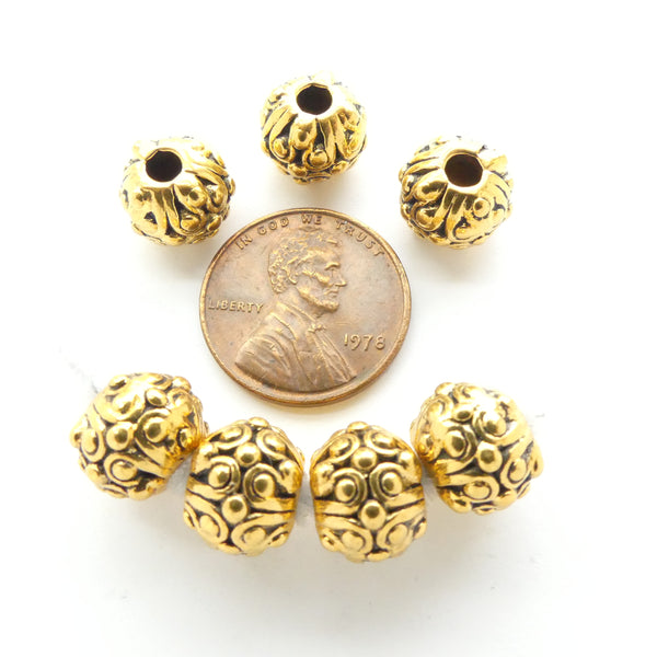 Cast, Brass Round Beads 12mm Diameter with Circle/Dot Design, Sold in Sets of 7