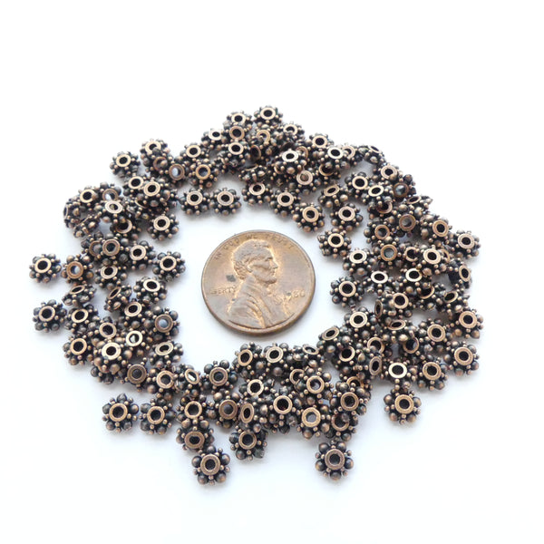 Cast, Copper, Daisy Spacers Antiqued, 6mm Diameter, Package of 20 Grams