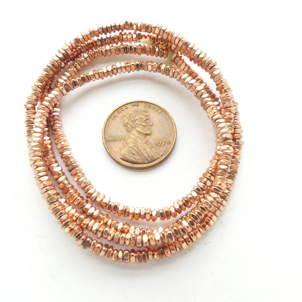 Copper, Bright Faceted Tiny 1x2mm Beads on 24-inch Stra d