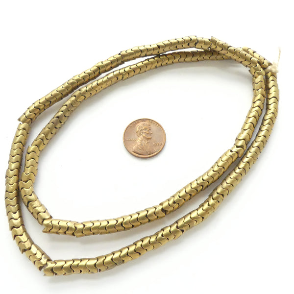 Brass, Snake Beads, 5mm Diameter on 24-inch Strands