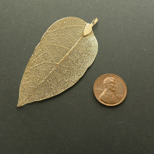 Metal Leaves, Light as a Feather Gold Plated Elongated Shape, 1x3 inches, Sold Individually