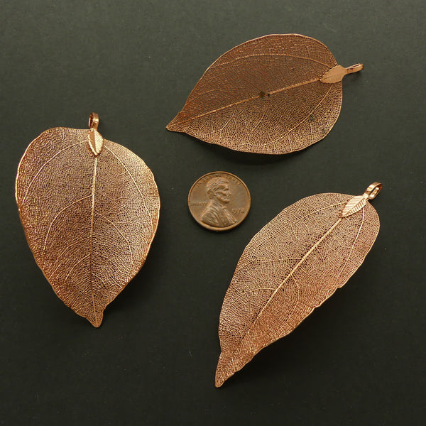 Metal Leaves, Light as a Feather Copper Plated, 1x2.5 inches, Sold Individually