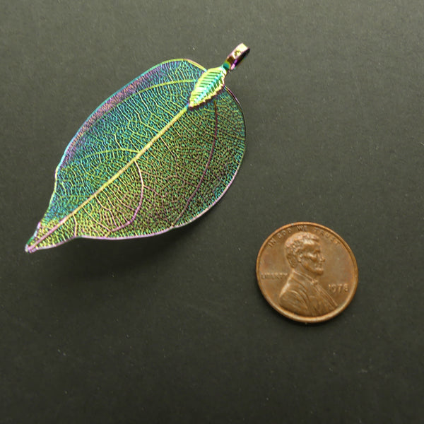 Metal Leaves, Light as a Feather Iridescent Copper Plated, 1.25x2.5 inches, Sold Individually