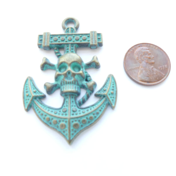 Halloween, Pirate Anchor Oxidized Brass Pendant, 40x50mm