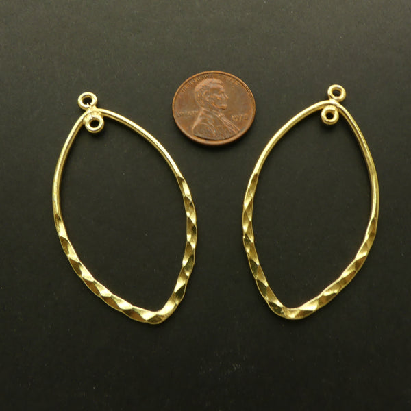 Gold Finish, Bright Pointy Oval Earring/Pendants Parts, 55x30mm with 2 Loops, Sold by Pair