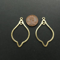 Brushed Gold Finish Earring/Pendant Parts, Pointy Oval Dual Loops, 45mm, Sold by the Pair