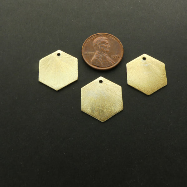 Brushed Gold Finish Medium Small Pendants, Flat Hexagons 17mm. Sold by the Set of 3