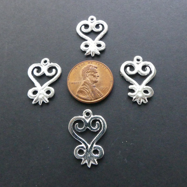 Adinkara Pendants, Silver, Sankofa, Small 20mm Long, Sold by the Set of 4