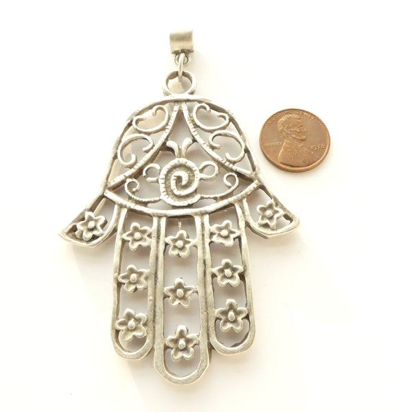 White Metal, Hamsa Openwork, Extra Large 4 inches Long