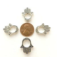 White Metal, Cast Hamsa Bead with Space to String Another Bead,  20mm Long