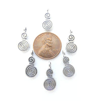 White Metal, Cast Double Spiral Charm, 17mm Long Including Loop, Sold by the Set of 6