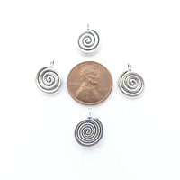 White Metal, Cast Spiral Charm, 14mm Including Loop, Sold by the Set of 4