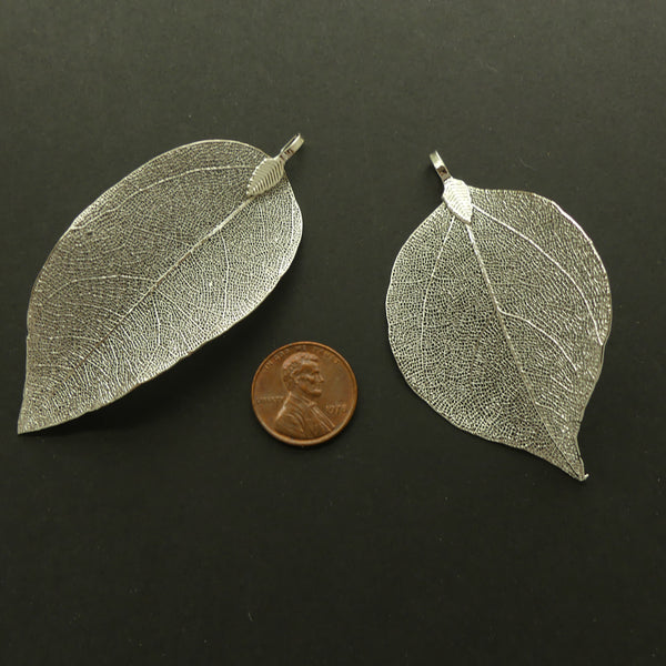 Metal Leaves, Light as a Feather Silvery Light Green Plated, 1.5x2.5 inches, Sold Individually