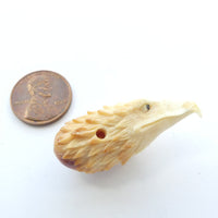 Bone,Walrus Tusk Eagle Head Bead/Pendant, Carved all over, 35mm Long