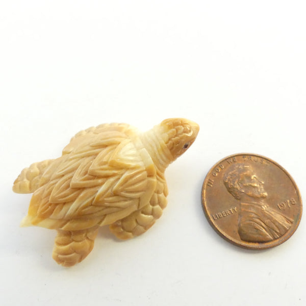 Bone, Walrus Tusk, Carved Sea Turtle, 35mm Long