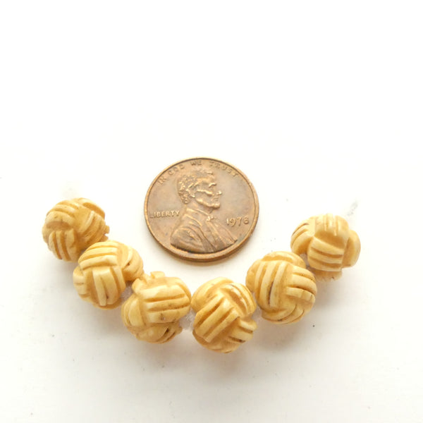 Bone, Chinese Vintage Woven Endless Knot Design, 10mm Round, Sold by the Set of 6